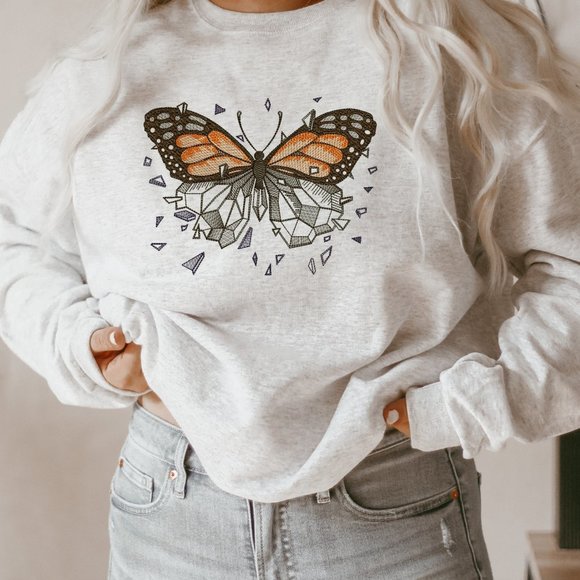 Butterfly Embroidered Sweatshirt, Hoodie - Picture 1 of 6